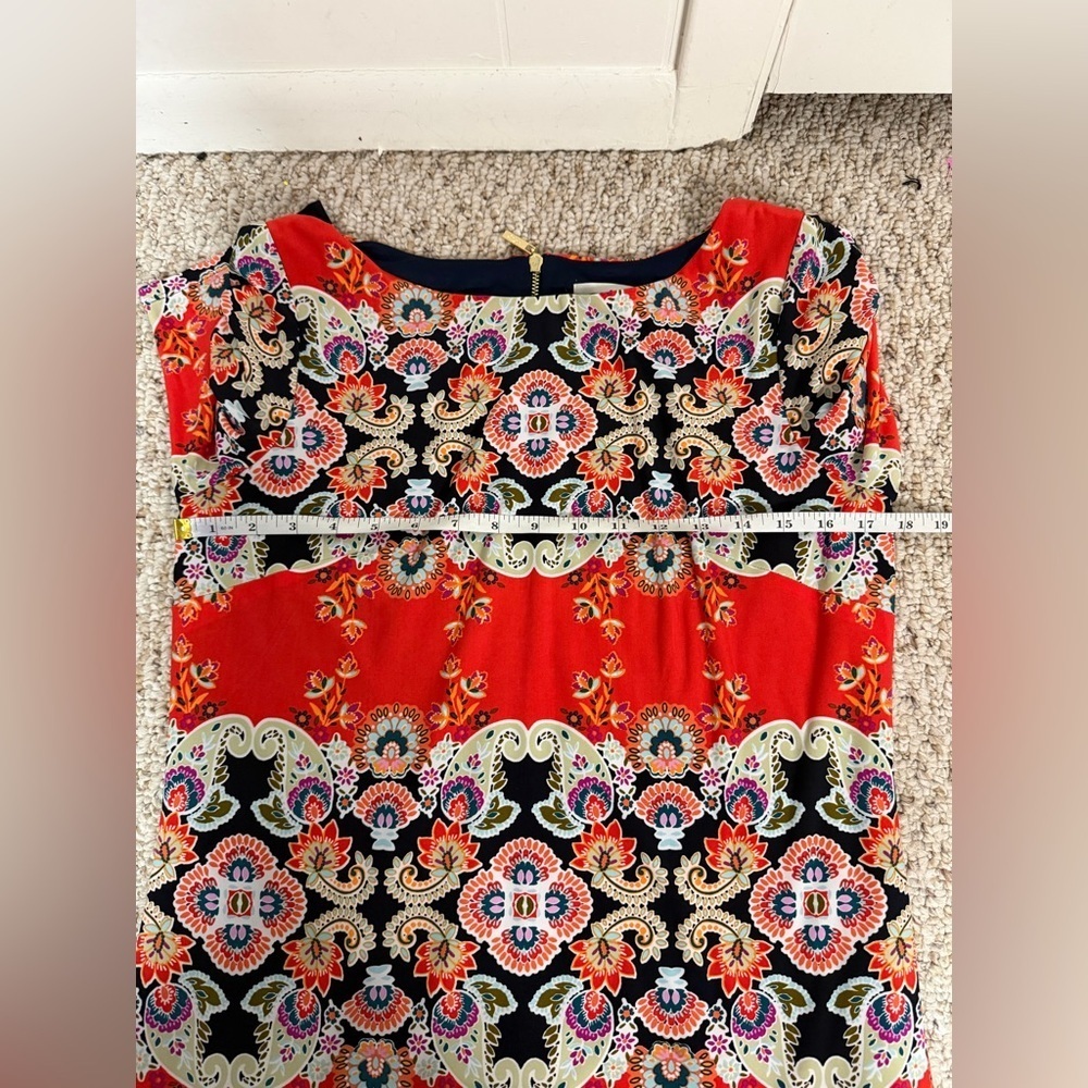 Eliza J Red orange and Black Patterned Midi Dress 12P - Picture 5 of 7